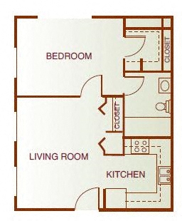 Floor plan for 1 bed, 1 bath, 520 sqft